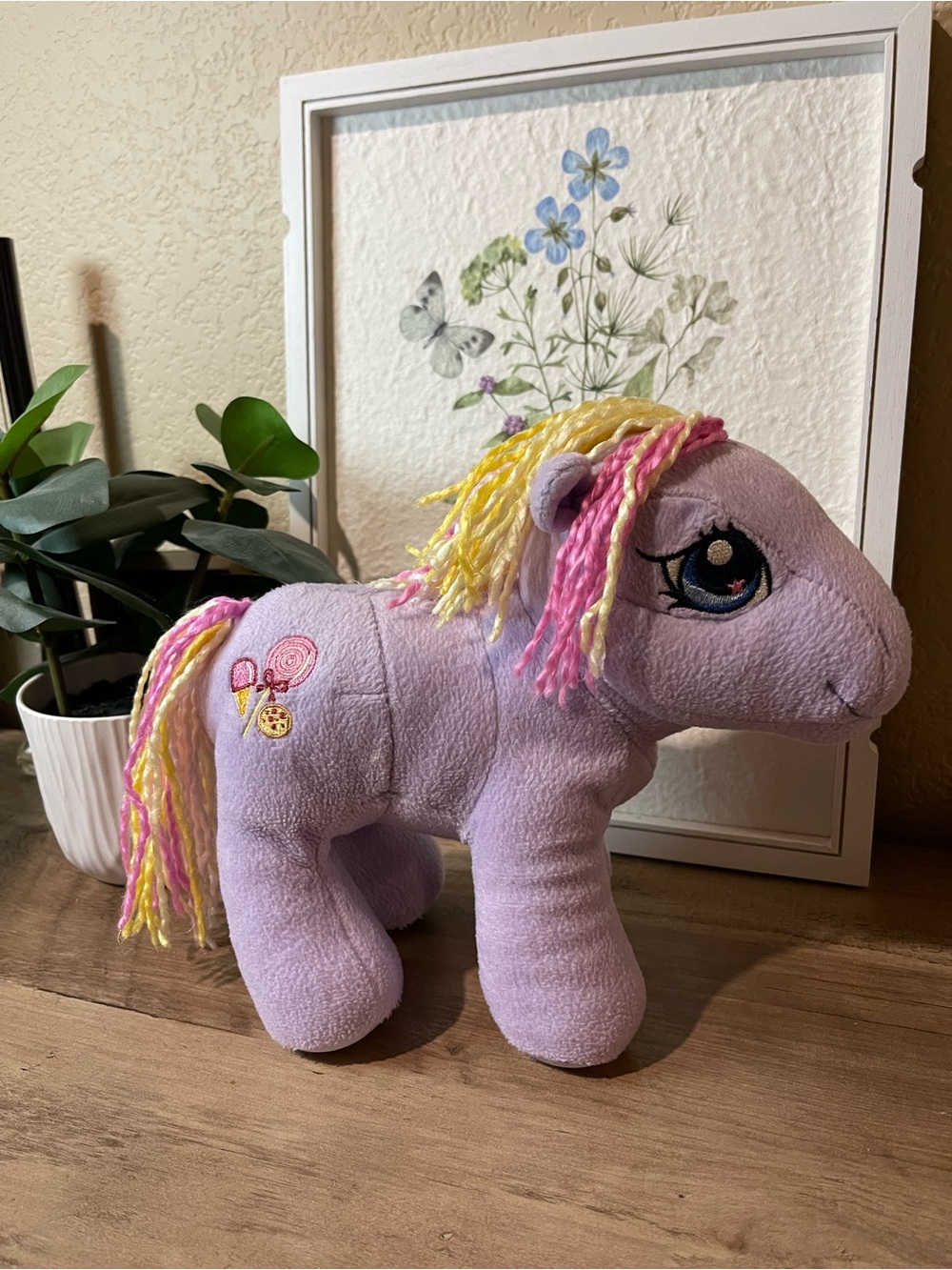 Vintage My Little Pony Triple Treat Plush Purple Stuffed Horse Yarn Hair 2004